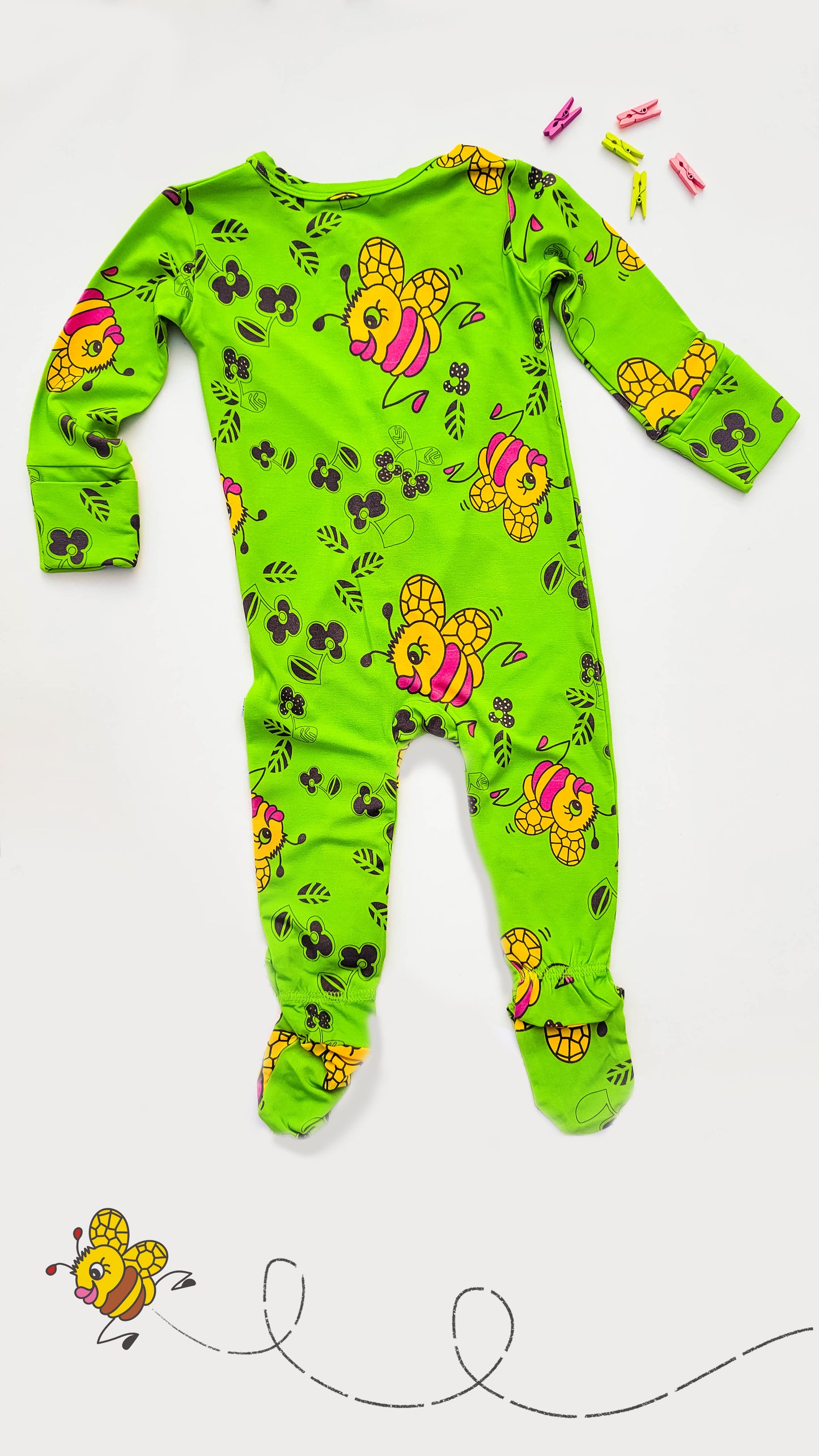 Bumble: Long Sleeved Footed Zippies