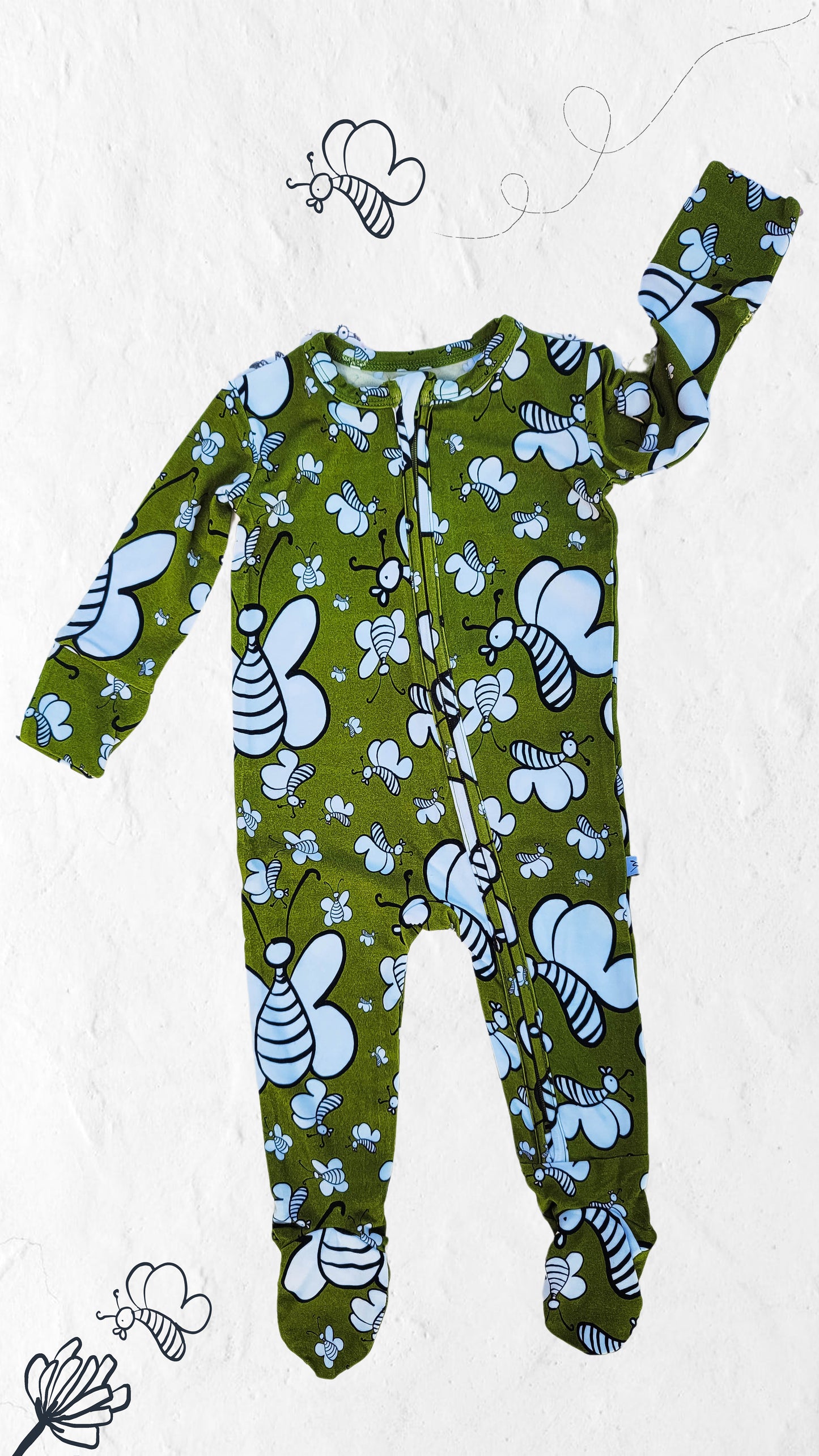 Butterfly: Long Sleeved Footed Zippies