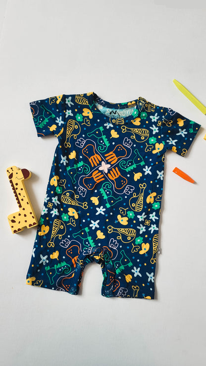 Ocean: Baby Bundle of Knotted Gown, Knotted Hat, Knotted Headband and Short Sleeve Romper