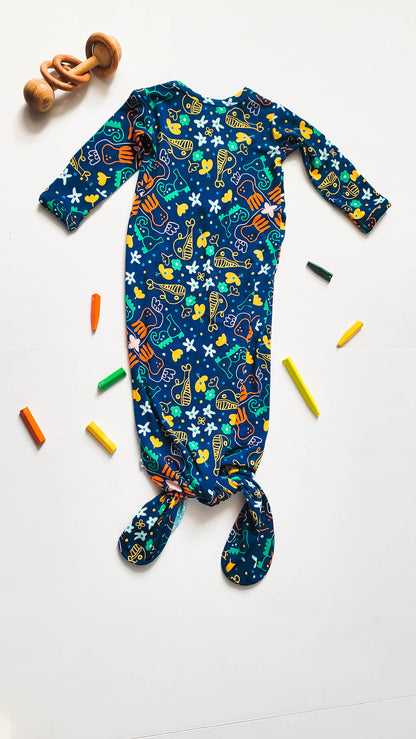 Ocean: Baby Bundle of Knotted Gown, Knotted Hat, Knotted Headband and Short Sleeve Romper